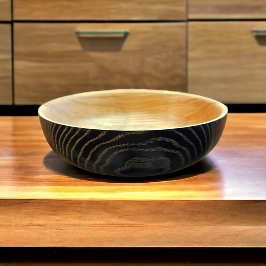 Exclusive handmade wooden bowl with interior brass dust finish





