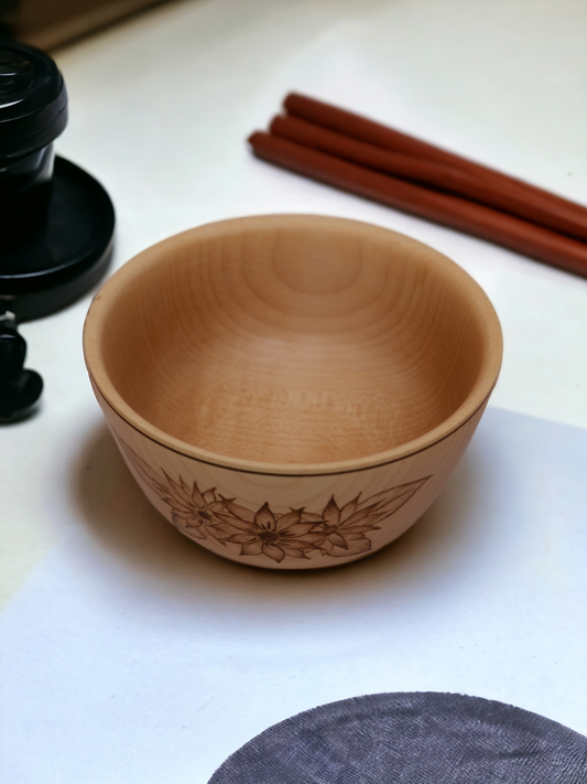 Maple bowl with pyrography flowers
